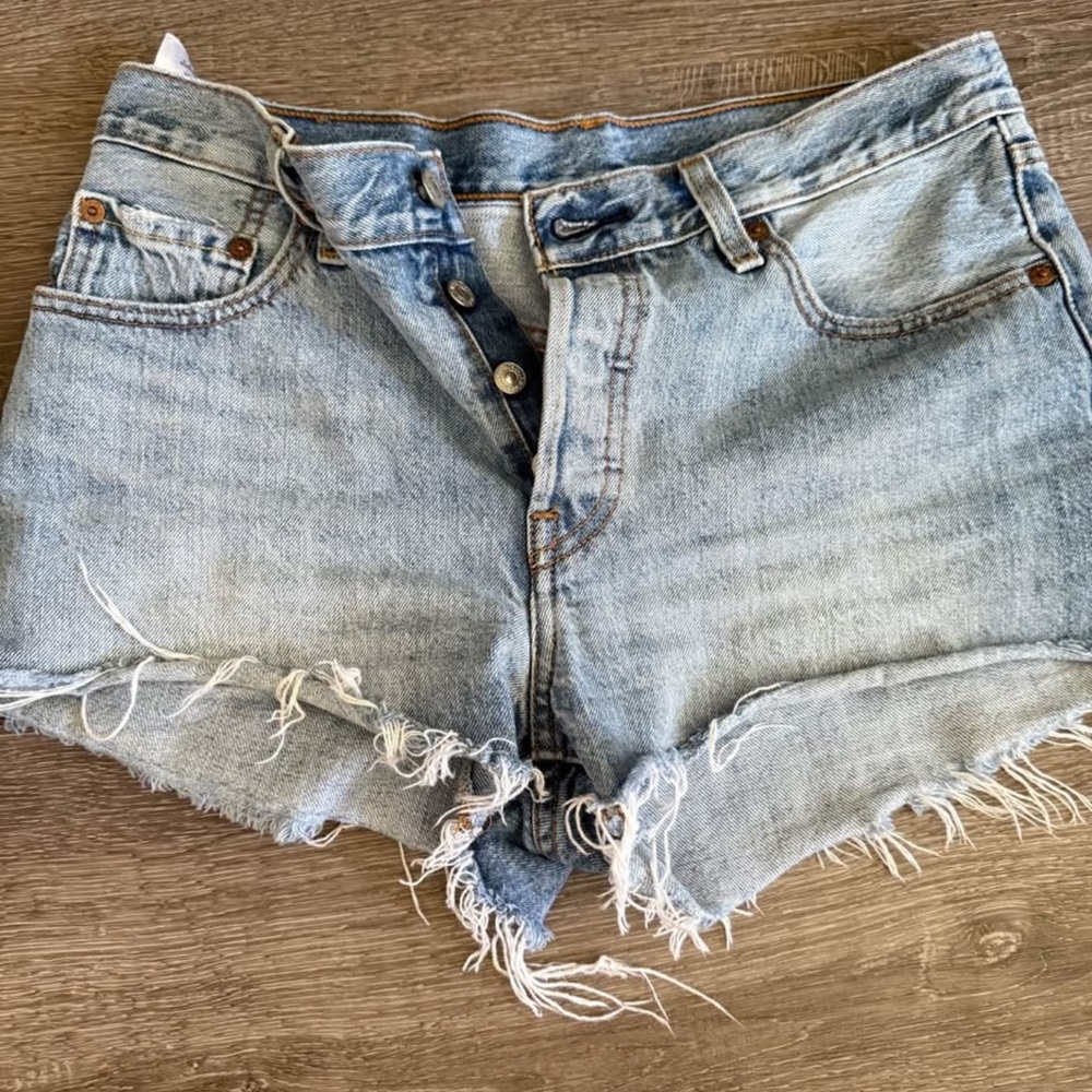 Levi's Frayed Light Blue Jean Shorts